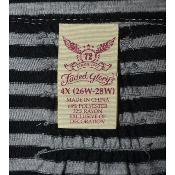 Vintage Faded Glory Women's Gray Striped V-Neck Blouse 4X Long Roll Tab Sleeves - Picture 11 of 12